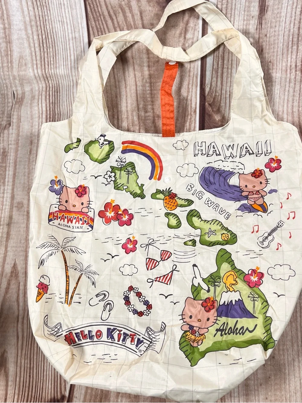 Hello Kitty Cream Tote Bag with Colorful Hawaii Prints